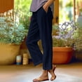 thumbnail image 2 of BODOAO Cropped Pants for Women Loose Pocket Cotton and Linen Casual Pants Navy Xl, 2 of 5