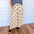 thumbnail image 3 of Stralyhd Wide Legs Pants Woman Casual Polka Dots Flowy Pants Vacation Elastic Waisted Lounge Trousers with Pockets Beige XL, 3 of 3