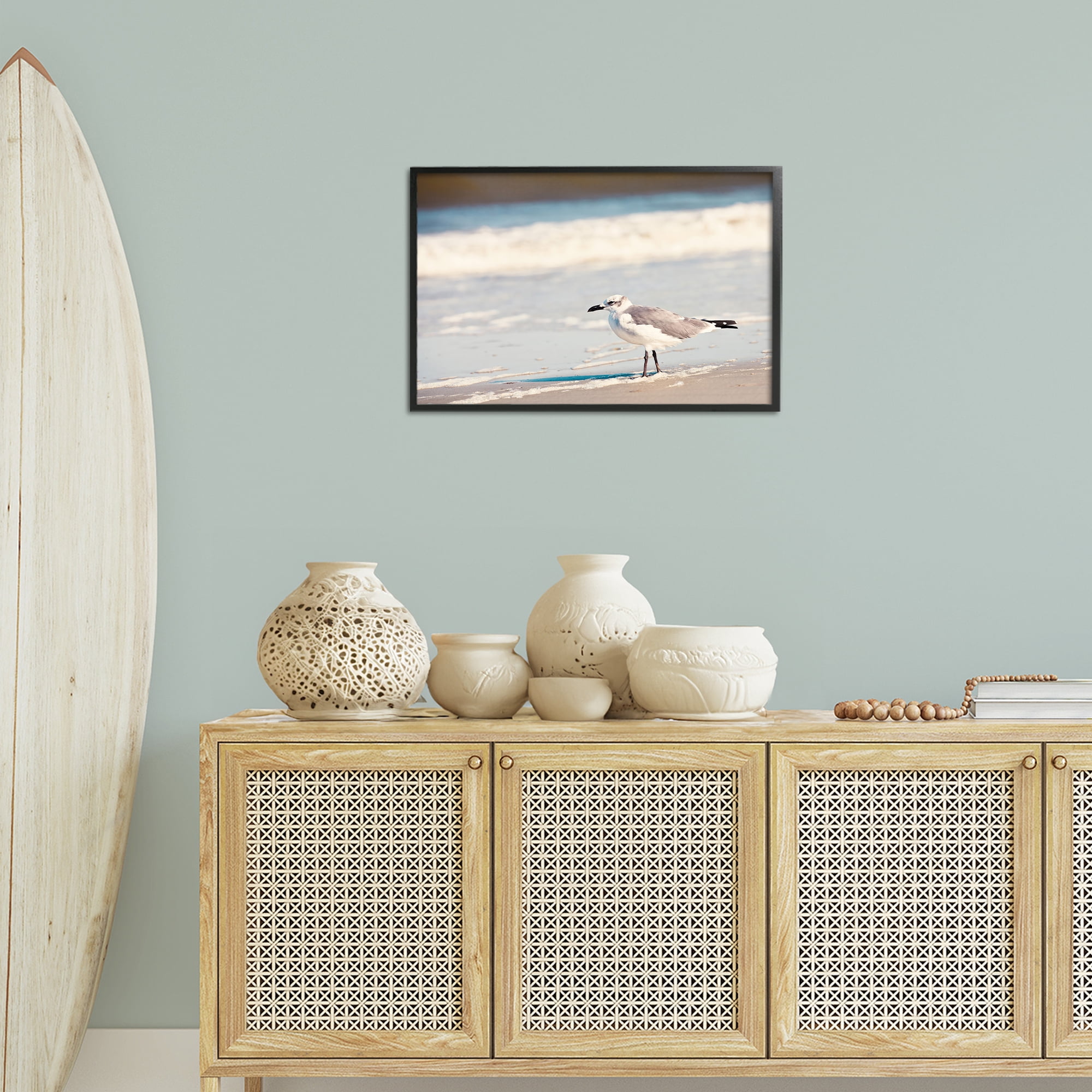Stupell Industries Seagull Stepping on Shore Coastal Photography Black Framed Art Print Wall Art, 24 x 16