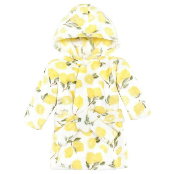 Hudson Baby Infant Girl Plush Animal Face Bathrobe, Lemon, 0-9 Months