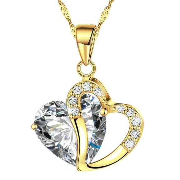KATGI Fashion Austrian Crystals Heart Shape Pendant Necklace