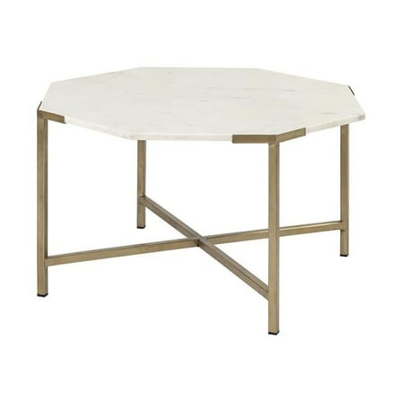 Hexagon White Marble Top & Gold Metal Base Coffee Table