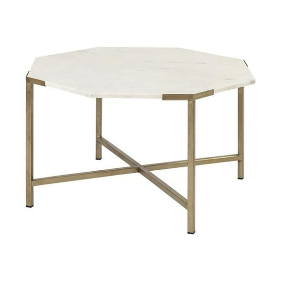 Hexagon White Marble Top & Gold Metal Base Coffee Table