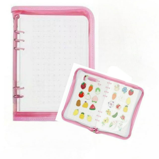 jesticaly Brooch Collector Bag Pins Display With 6 Enamel Pin with Baffle PVC and - woven Multifunctional for Storage and pink
