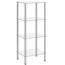HOOBRO Glass Shelf, 4 Tier Bathroom Standing Shelf Unit, Tempered Glass Shelving Stand for Small Space, Perfume Stand Organizer, Space-Saving, for Bathroom, Bedroom, Steel Frame, Silver SV04CJ01