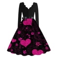 thumbnail image 3 of Fgvctg Womens Valentine's Day Dresses for Wedding Guest Love Heart Graphic Vintage Cocktail Dresses Classy V Neck 1950s Dresses Long Sleeve Dressy Sweet Date-Night Outfit Wine L, 3 of 4