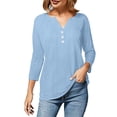 thumbnail image 7 of Women 3/4 Sleeve Button V Neck Henley Shirt Casual Cotton Raglan Solid Color Tunic Blouse Dressy Summer Top 2025, 7 of 7