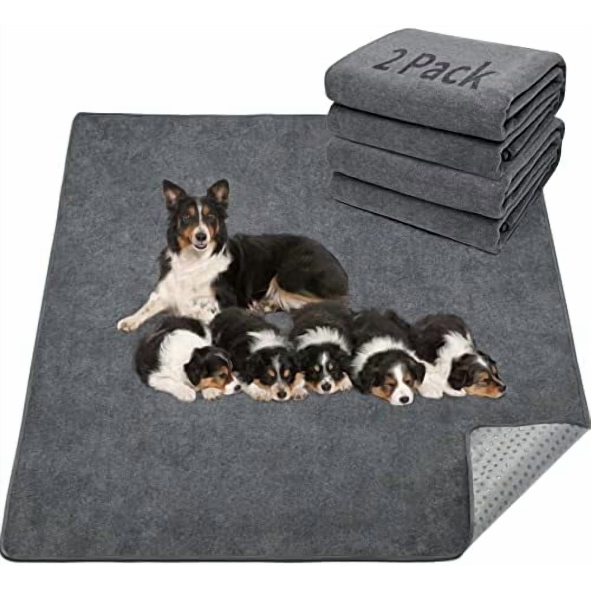 Washable Pee Pad for Dogs, 2 Packs Non-Slip Puppy Training Pads, Fast Absorbent Pet Whelping Pads, Puppy Playpen Mat for Incontinence, Housebreak, Crate , 36x72in, Gray