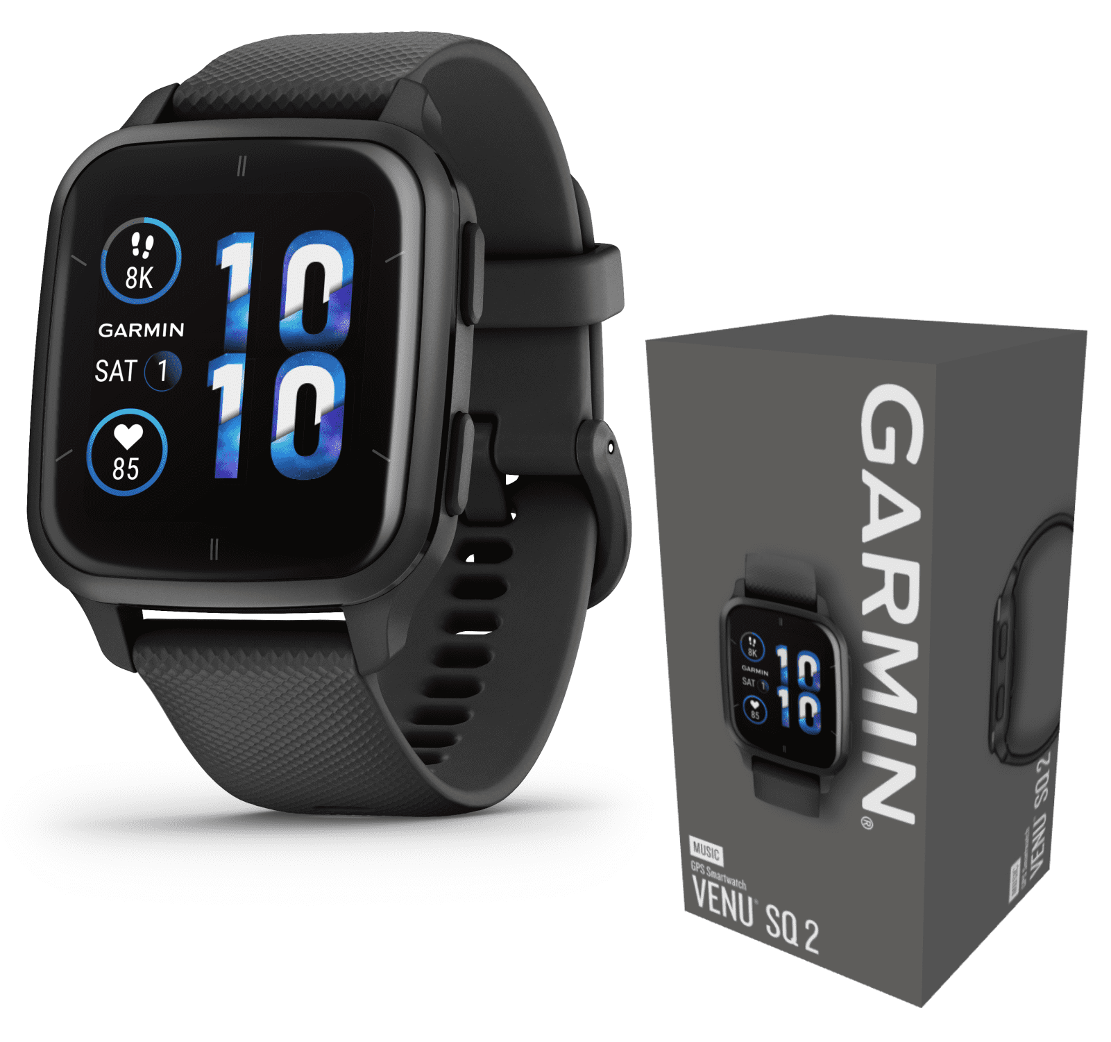 Garmin Venu Sq 2 Music Edition GPS Unisex Adult Smartwatch Black Slate with  Black Earbuds Bundle