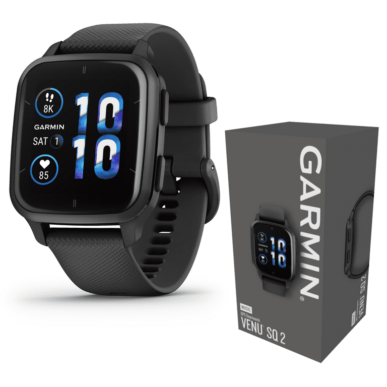 Garmin Venu Sq 2 - Music Edition, Unisex GPS Smartwatch, All-Day  Monitoring, Long-Lasting Battery Life, Black/Slate with Wearable4U 3 Straps  Bundle (Berry/Blue/Lime) 