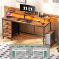 thumbnail image 4 of Satifur 55 inch Computer Desk with Power Outlets, Home Office Desk with 4 Drawers, Writing Desk with Removable Monitor Shelf & CPU Stand, Rustic Brown, 4 of 8