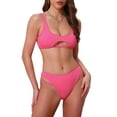 thumbnail image 1 of INSPIRAR CHIC Conjuntos de Bikini de Corte con Espalda al Descubierto para Mujeres de 2 Piezas, Top de Cuello Redondo y Parte Inferior Triangular, Trajes de Baño Talla X-Large Color Rosa Rojo, 1 of 5
