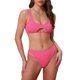 thumbnail image 1 of INSPIRAR CHIC Conjunto de Bikini de Color Contrastante con Tejido Acanalado y Parte Inferior de Triángulo de Cintura Alta con Tirantes Espagueti Ajustables Pequeño Rosa Rojo, 1 of 5