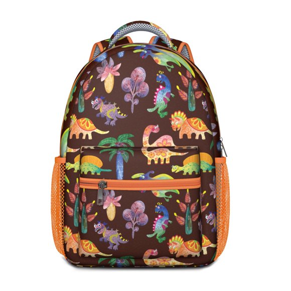 Sac à Dos Ciel Étoilé et Dinosaure Mignon – Cartable Imprimé Dinosaure Aquarelle avec Motifs de Planètes, Nature et Dessin Animé