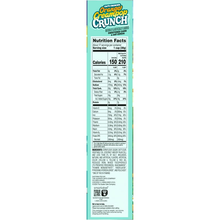 Cap'n Crunch Orange Creampop Cereal, 22.1 oz Bag