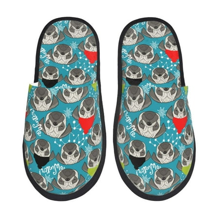 

Tideii Christmas Hat Cute French Bulldog for Home Indoor Cotton Slippers Autumn and Winter EVA Plush Slippers Household Supplies Unisex-Medium
