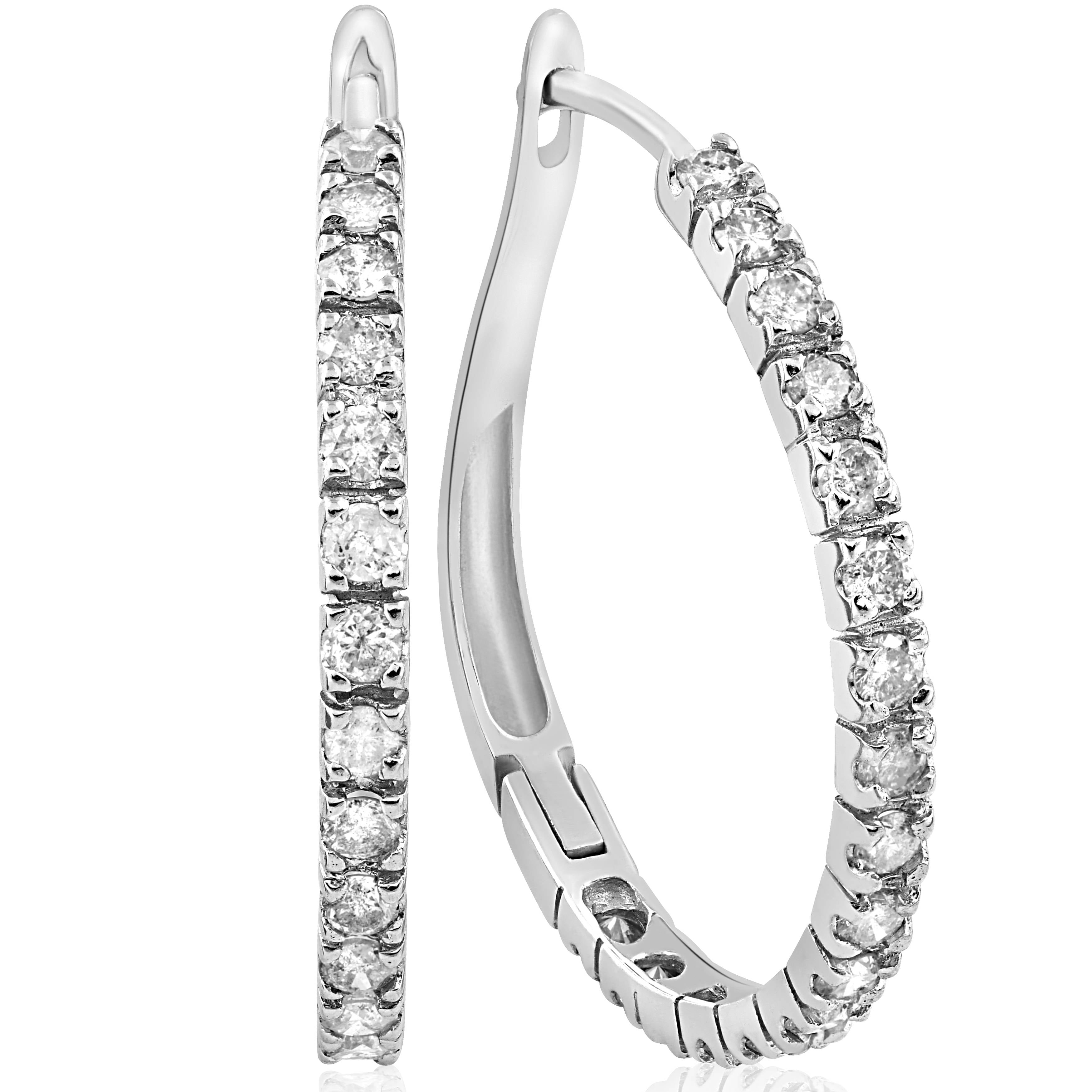 1 Carat Natural Diamond Hoops White Gold 3/4" Tall Walmart Canada