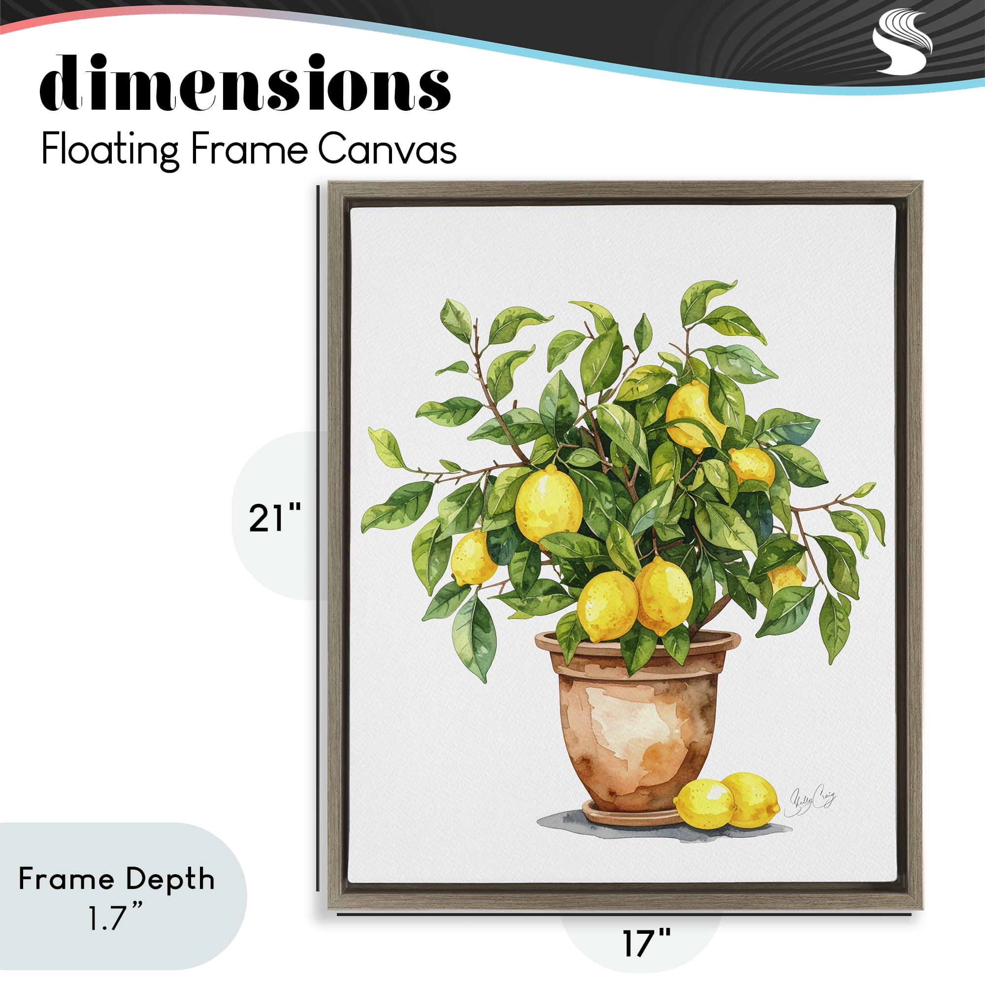 Stupell Industries Potted Lemon Tree Brown Framed Floater Canvas Wall Art, design by Shelly Craig
