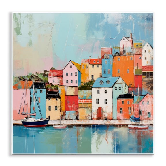 Stupell Industries Seaside Neighborhood Painting Transportation Painting Unframed Art Print Wall Art, 12 x 12