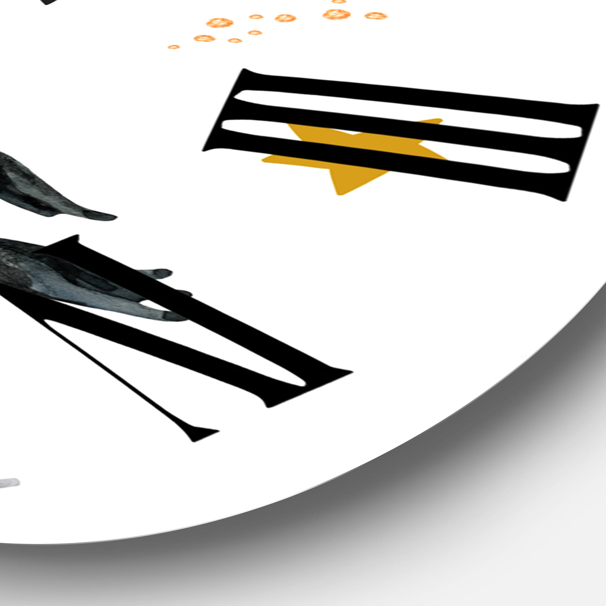Designart 'Little Penguin Flying Stars And Planets Ii' Farmhouse Wall Clock