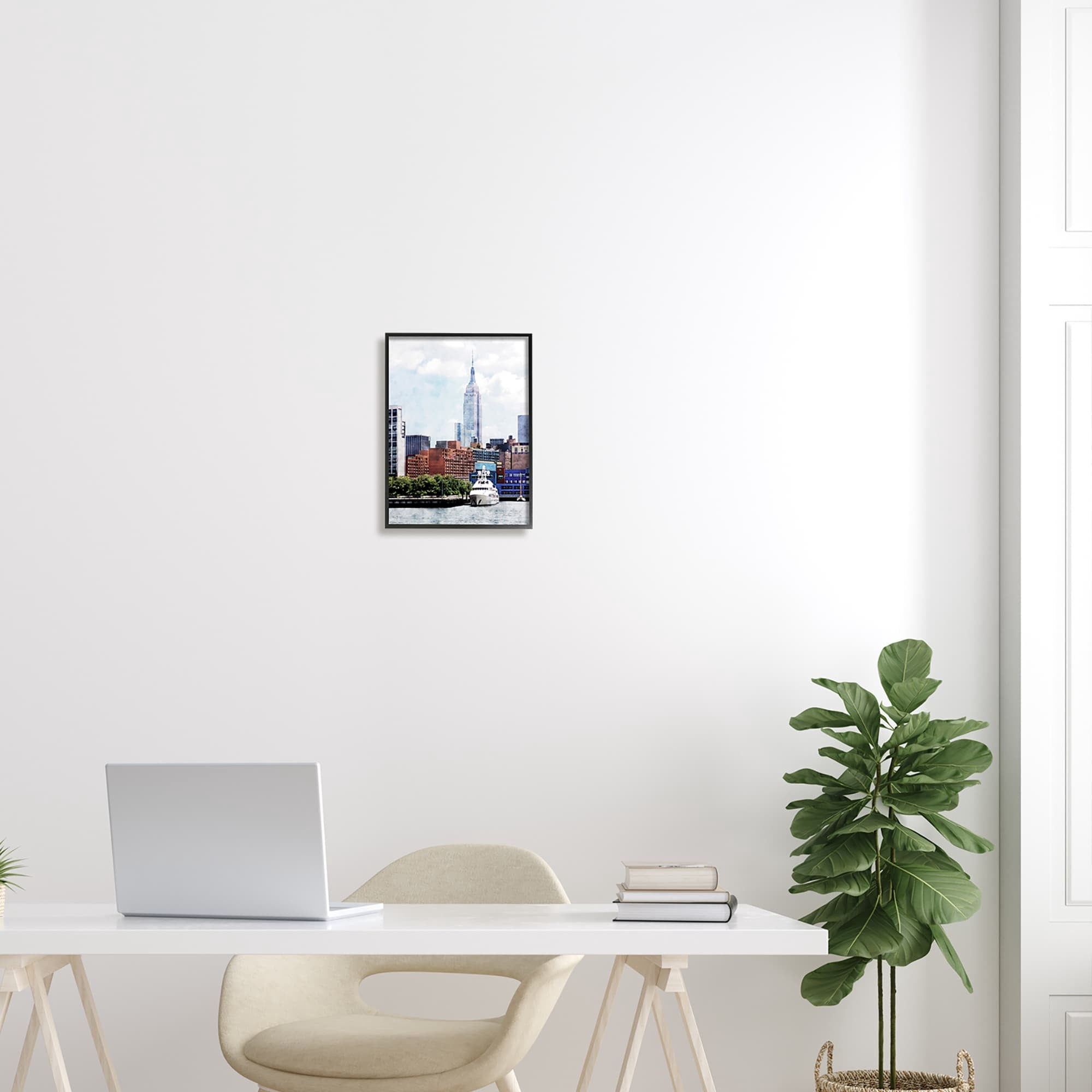 Stupell Industries New York Pier Metropolis Skyline Town & City Painting Black Framed Art Print Wall Art