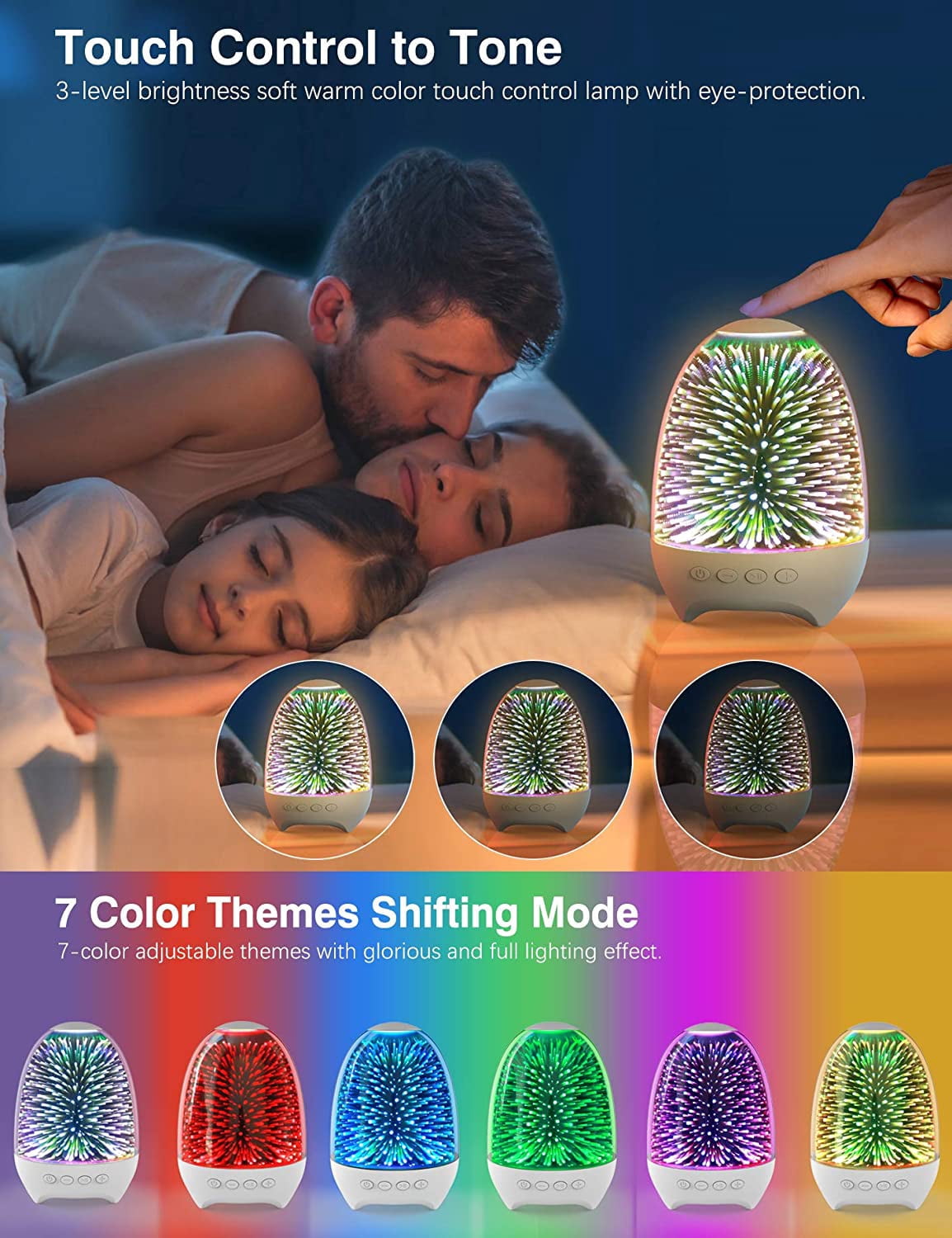 Night Light Bluetooth Speaker, 3D Glass Touch Control Bedside Table Lamp 7-Color LED Portable Wireless Speakers, Rechargeable Table Lamp, Best Gift for Adult, Teens, Kids, Boys and Girls