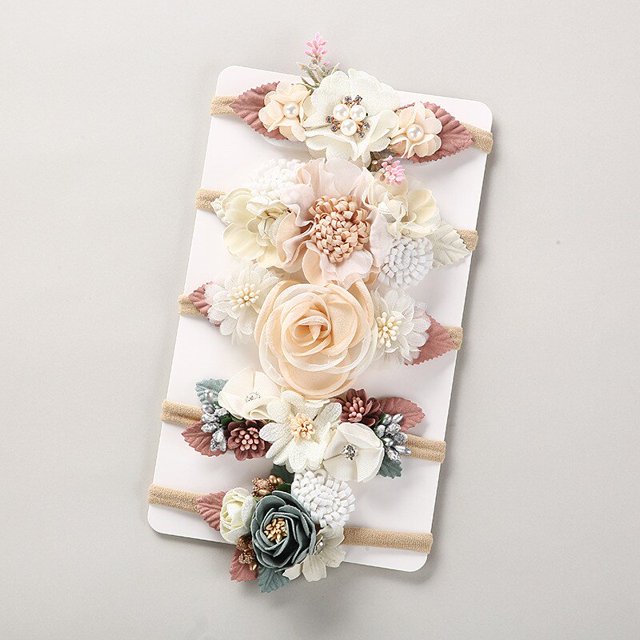 Artificial Flower Baby Headband Newborn Boy Girl Pearl Elastic Nylon Hair Band Child Photography Props Headwraps10 He Qiyong unisex