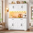 thumbnail image 2 of Hiphuta 71" Tall Kitchen Pantry Storage Cabinet with RGB LED and 6 Metal Hooks, Farmhouse Coffee Bar Cabinet with Charging Station, Buffet with Hutch and Microwave Stand, White, 2 of 7