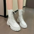 thumbnail image 2 of UngA Women's Combat Boots Lace-up Mid-calf Boots Military Winter Woman Boots White,Size 6.5, 2 of 7