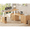 Oak, variant on 63" Fluted L Shaped Electric Standing Desk with 3 Drawers and Storage Shelves, Farmhouse Executive Desk, Height Adjustable Home Office Desk