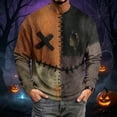 thumbnail image 2 of Fabrcox S-5XL Halloween Shirt for Men Spooky Pumpkin Face Patchwork Mens Sweatshirts Crewneck Funny Fall Waffle Big and Tall Pullover 4XL, 2 of 7