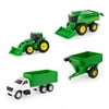 John Deere 1:64 Scale 4-Piece Toy Vehicle Set with Tractor with Loader, Grain Truck, Combine & Gravity Wagon
