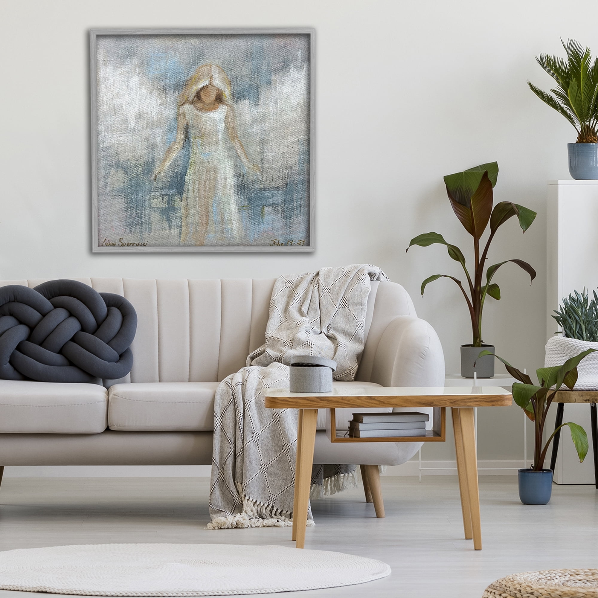 Stupell Industries Ethereal Peace Angel Gray Framed Giclee Art, design by Linda Sperruzzi