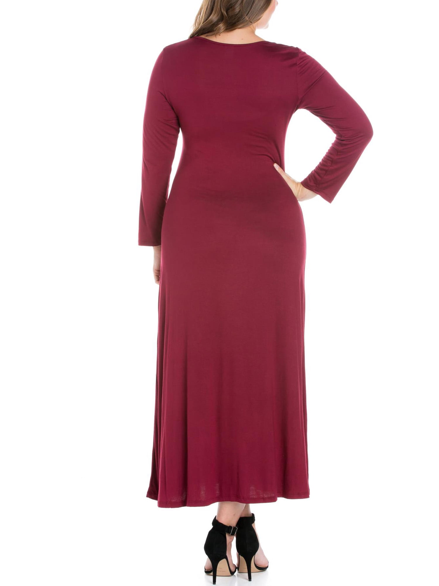 24seven Comfort Apparel Plus Size Womens Long Sleeve Maxi Dress