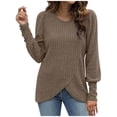 thumbnail image 1 of yoeyez Tunique en Tricot pour Femmes, Chandails à Manches Torsadées Patchwork, Col Ras du Cou Raglan, Chemises à Manches Longues, Hauts Mode Automne 2024, Brun, G, 1 of 6
