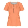 thumbnail image 4 of ATOYSOY Women's Pleated Tops Dressy Tunic Solid Color Short Sleeve V Neck Retro Button Casual Relaxed for Teens Girls Fashion Shirts Summer Pullover Orange S, 4 of 4