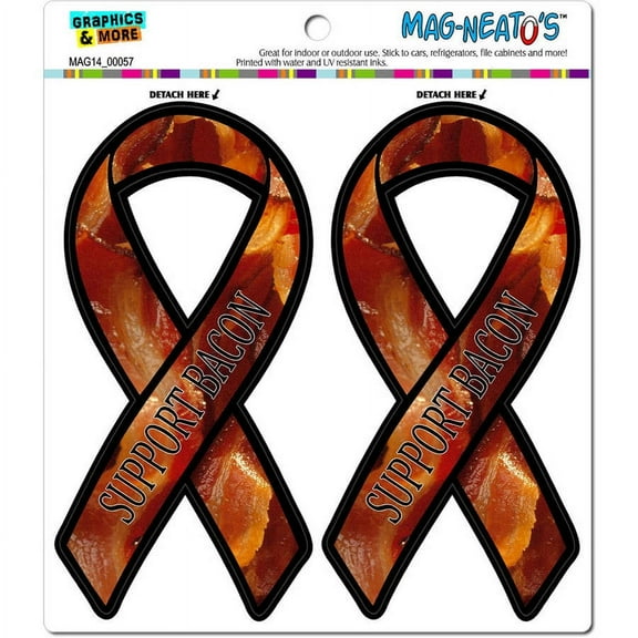 Bacon Strips Support Ribbon Funny Automotive Car Refrigerator Locker Vinyl Magnet Set