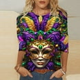 thumbnail image 2 of QATAINLAV Today's Deals Of The Day Womens Mardi Gras 3/4 Tshirts 2024 Plus Size Tops Round Neck Pullover Blouses Carnival Party Basic Graphic Tees Multicolor XL, 2 of 6