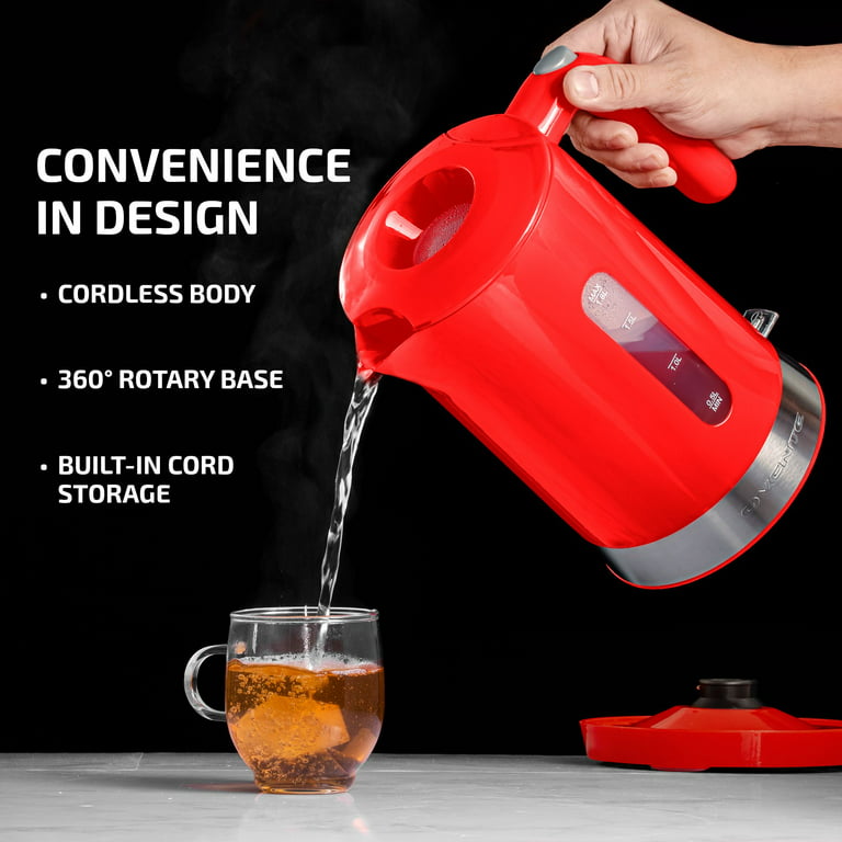 OVENTE 7-Cup Red Stainless Steel BPA-Free Electric Kettle with Auto  Shut-Off and Boil-Dry Protection KD64R - The Home Depot