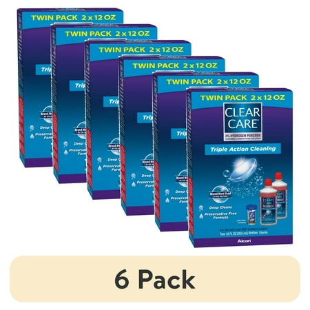(6 pack) Clear Care Contact Lens Cleaning Solution for Daily Contact Lens Cleaning, Twin Pack