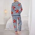 thumbnail image 5 of Kll Starfish Navy Blue Stripe Print Women'S Long Sleeve Pajamas With Pants Sleepwear Loungewear 2 Set-Xx-Large, 5 of 9