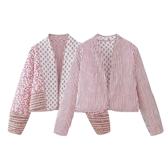Tyidzon Veste Décontractée pour Femmes Cardigan Imprimé Mode Double Face Veste Ample à Manches Longues
