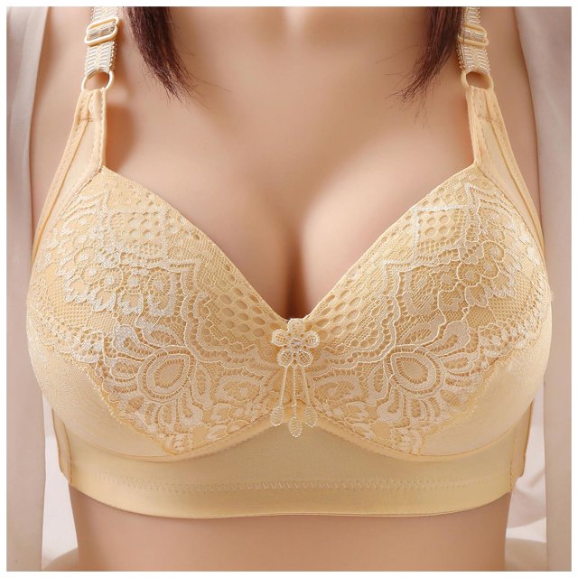 Aayomet Sports Bra Comfort Bra Without Steel Ring Lace Push Up Bra Three Rows Of Buckle (Beige, 100C)