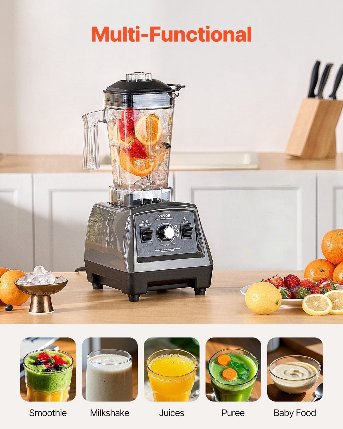 Professional Grade 1400W Blender 61oz Capacity Multi Functional Food Processor for Smoothies Milkshakes Juices Kitchen Essential