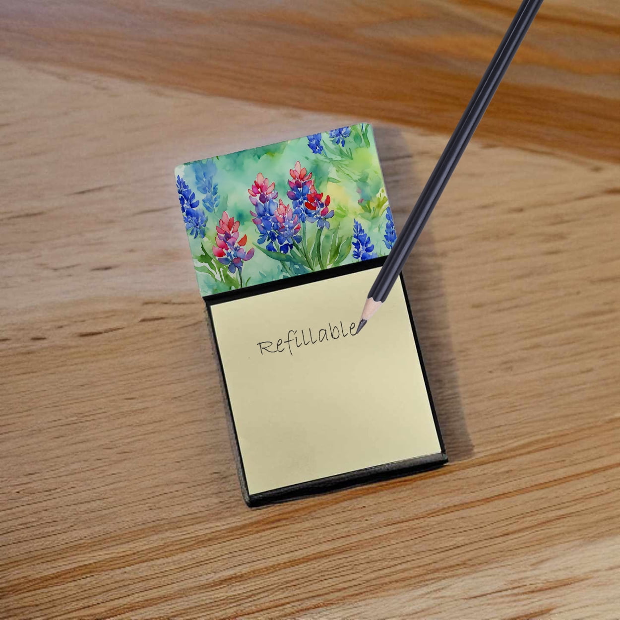 Texas Bluebonnets in Watercolor Sticky Note Holder 3.25 in x 5.25 in