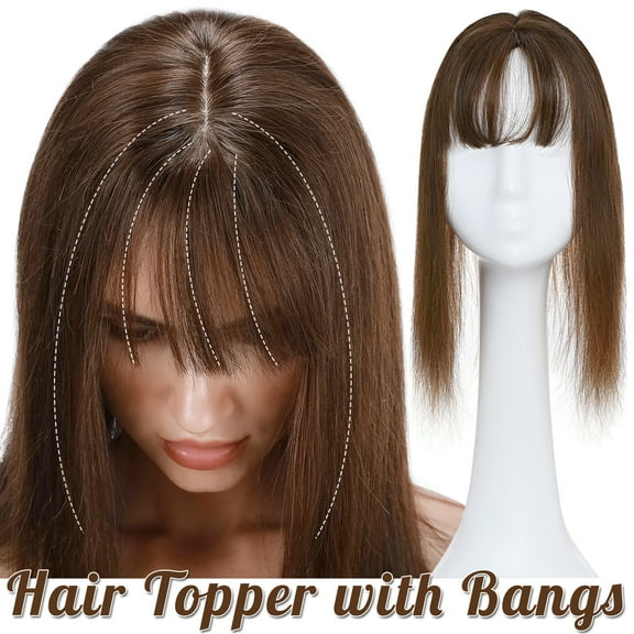 SEGO Clip in Hair Extensions Human Hair Toppers with Bangs 100% Real Human Hair for Thinning/Loss Hair Natural Black Hair Pieces