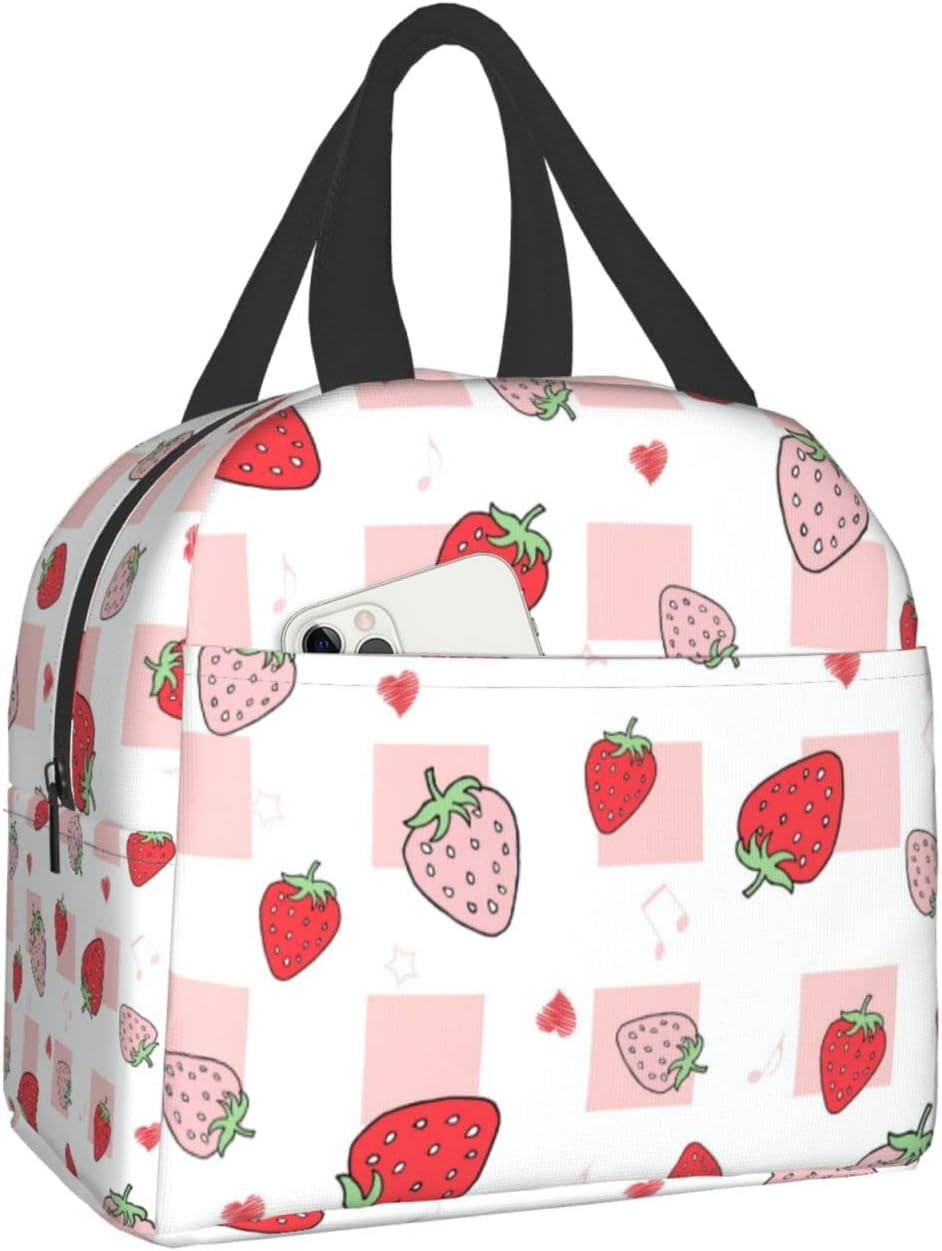 GDAKE Strawberry Lunch Bag for Insulated Cooler Aesthetic Pink Lunch