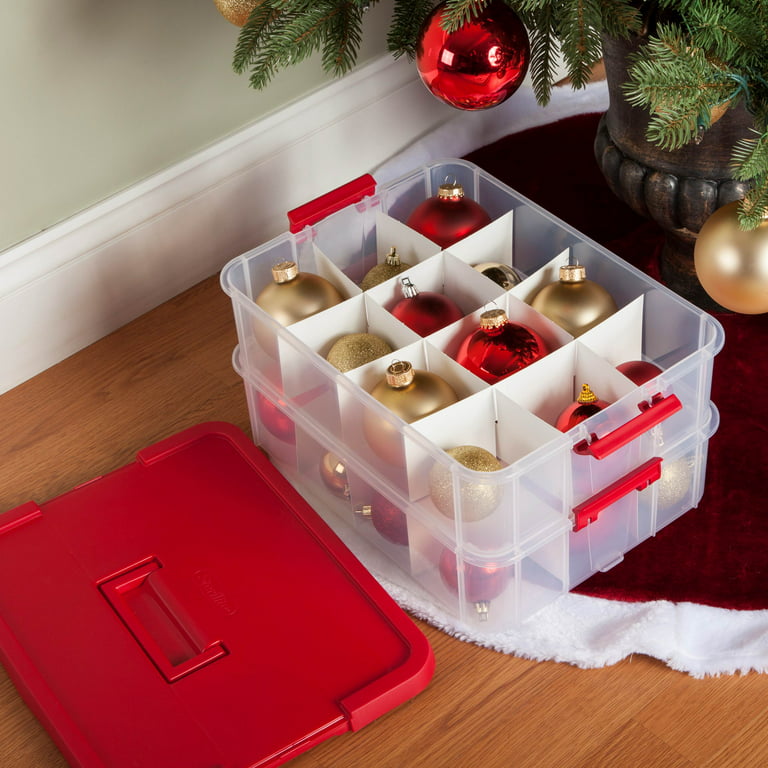 Christmas Ornament Storage Box with 3 Slide Out Trays, Adjustable Acid-Free