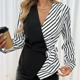 thumbnail image 6 of HAiming Women's Striped Long Sleeve Tops Dressy Casual Blouses Asymmetrical V Neck Wrap Tie Fall Work Outfits, 6 of 9