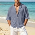 thumbnail image 6 of Avirosel Men's Cuban Camp Collar Shirt Short Sleeve Casual Summer Button Down Gauze Shirt with Pockets Breathable Relaxed Fit Vacation Top Gray, 6 of 8